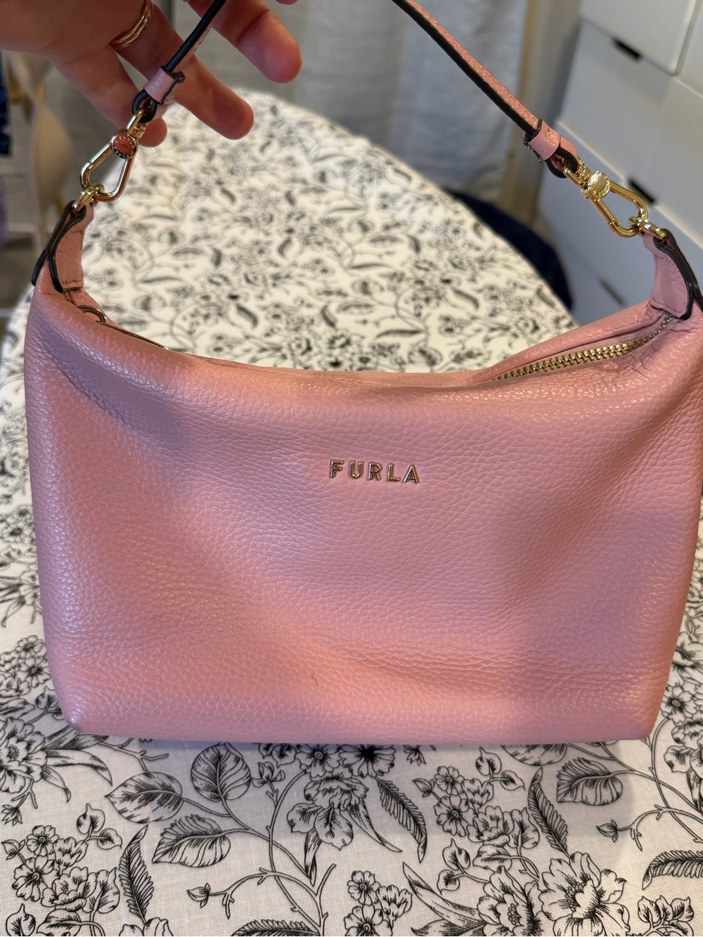 Furla Blush Pink Pebbled Leather Shoulder Crossbody Bag